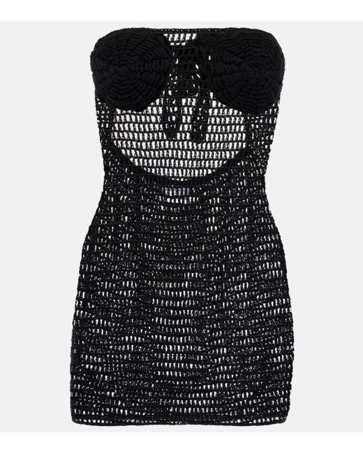 Anna Kosturova Black Camellia Cotton Crochet Minidress