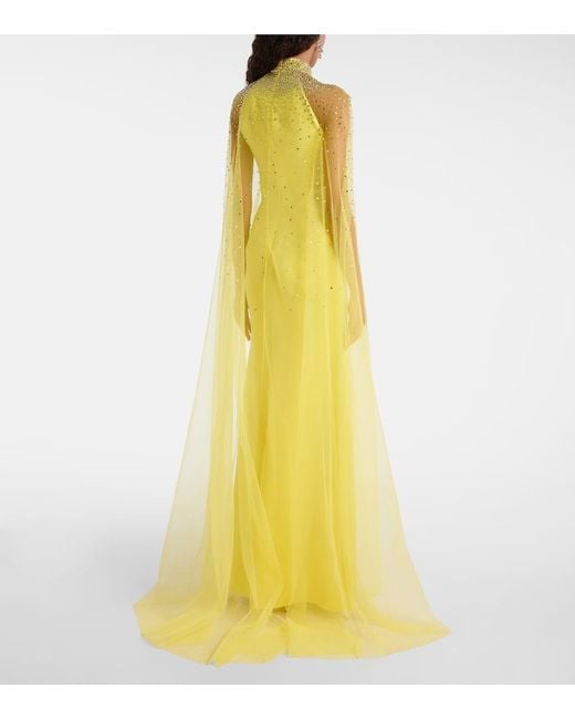 Abito Lungo Limelight Con Cristalli di Jenny Packham in Yellow