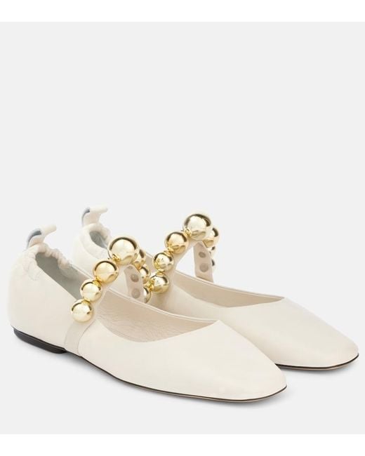 Souliers Martinez White Flamenca Leather Mary Jane Flats