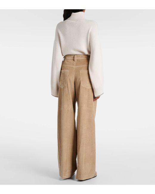 Brunello Cucinelli Natural High-rise Wide-leg Corduroy Pants