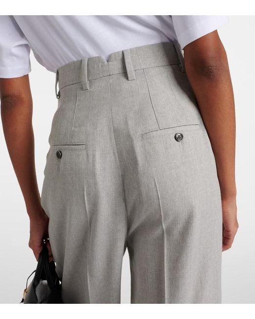 AMI Gray High-Rise Wool Wide-Leg Pants