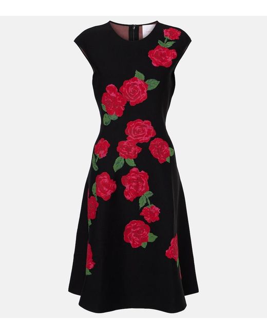 Carolina Herrera Red Floral Jacquard Midi Dress
