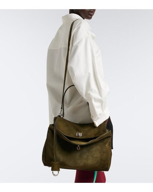 Balenciaga Black Rodeo Medium Suede Shoulder Bag