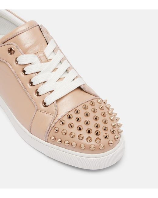 Christian Louboutin Natural Louise Junior Spikes Leather Sneakers