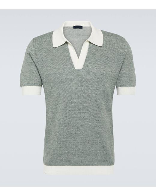 Thom Sweeney Green Cotton And Linen Polo Shirt for men