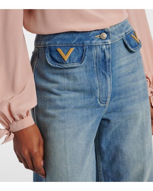 Valentino Blue Vgold Mid-Rise Wide-Leg Jeans