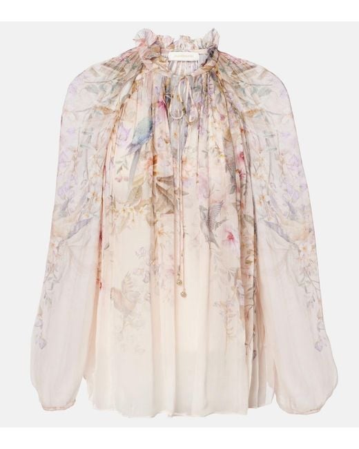 Zimmermann Natural Rebellion Printed Sheer Blouse