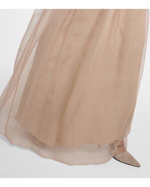 Brunello Cucinelli Natural High-rise Pleated Silk Maxi Skirt