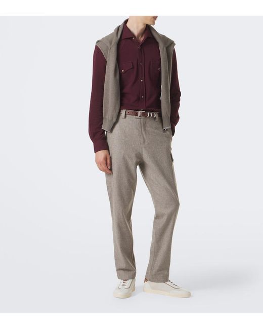 Brunello Cucinelli White Leather-Trimmed Suede Sneakers for men