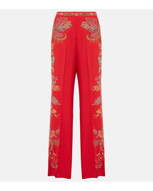 Pantalones palazzo de crepe de china de seda Etro de color Red