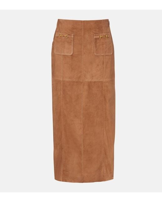 Rixo Brown High-Rise-Maxirock Edwina Aus Veloursleder