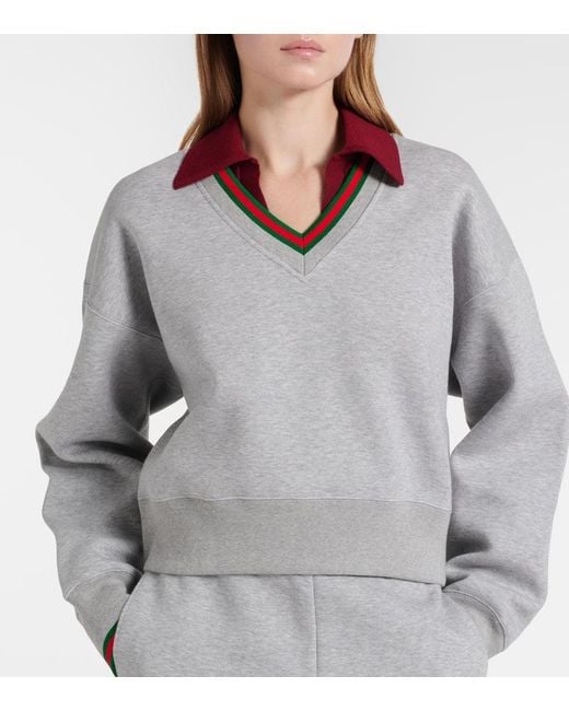 Gucci Gray Web Stripe Cotton-Blend Jersey Sweatshirt
