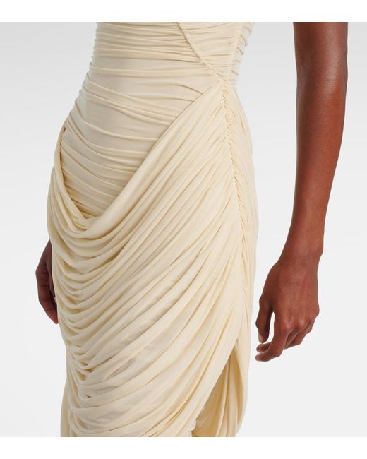 Magda Butrym Natural Floral-Applique Draped Ruched Gown