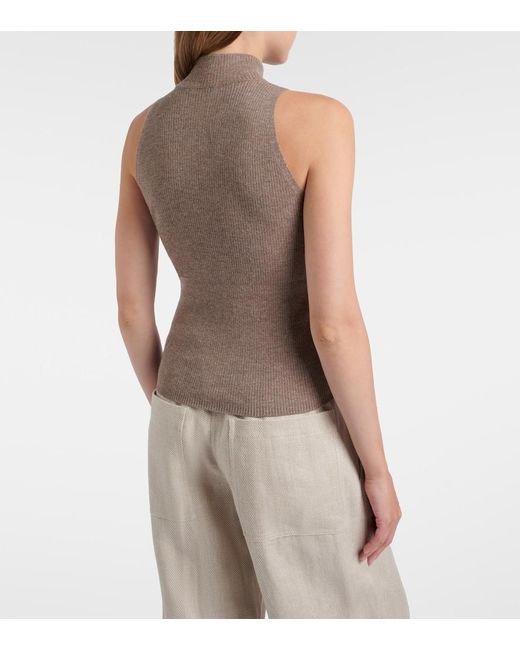 Brunello Cucinelli Brown Knitted Lame Top