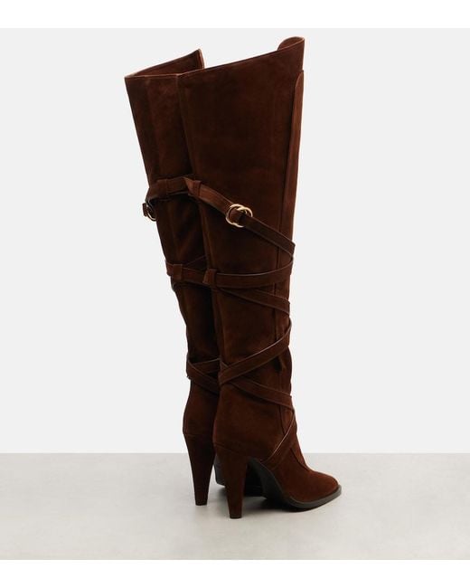 Saint Laurent Brown Suede Knee-High Boots