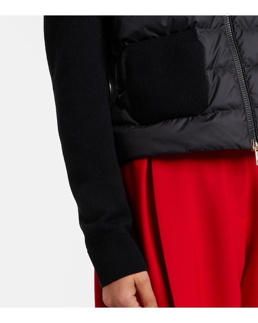 Moncler Black Down-Paneled Virgin Wool Cardigan