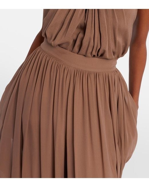 Elie Saab Brown Draped Silk Pants
