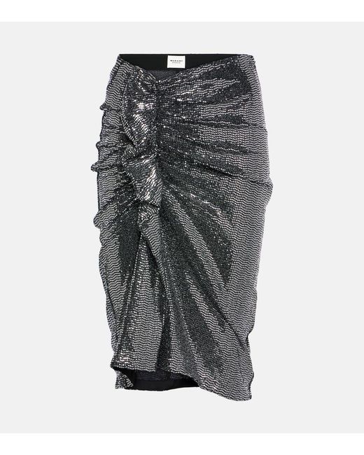 Isabel Marant Gray Dolene Ruffled Sequined Tulle Skirt