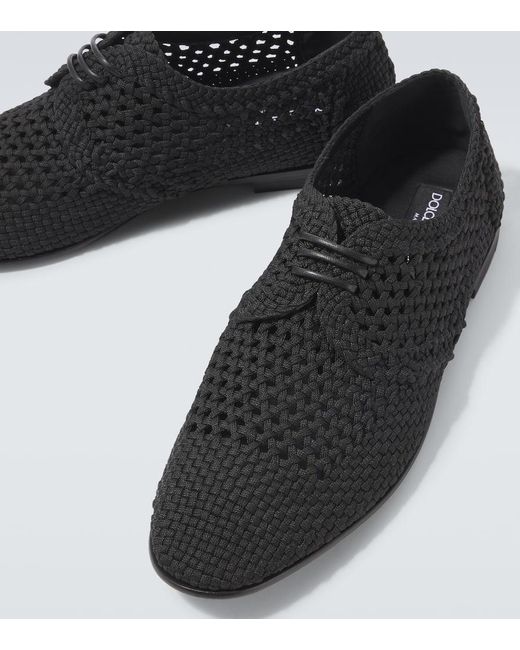 Dolce & Gabbana Black Woven Derby Shoes for men