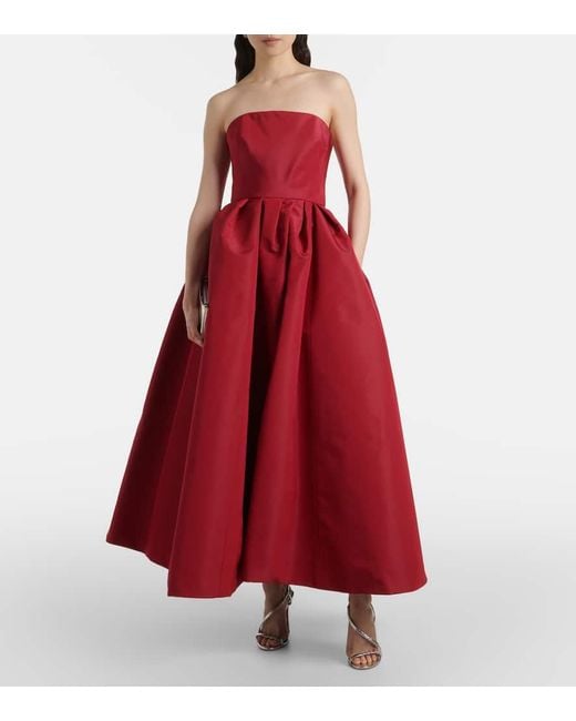 Carolina Herrera Red Strapless Belted Silk Cocktail Dress