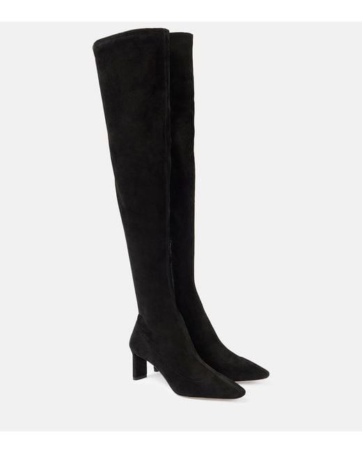 Aquazzura Black Zenn 65 Suede Knee-High Boots