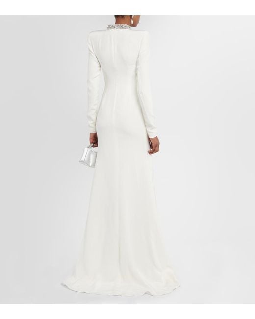 Miss Sohee White Crystal-Embellished Silk Cutout Gown