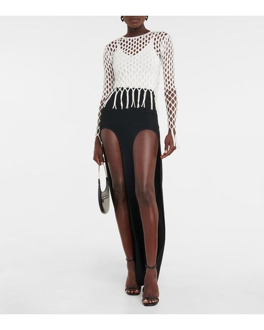 Dion Lee White Fringed Fishnet Top