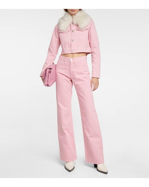 AMI Pink Faux Fur-trimmed Denim Jacket