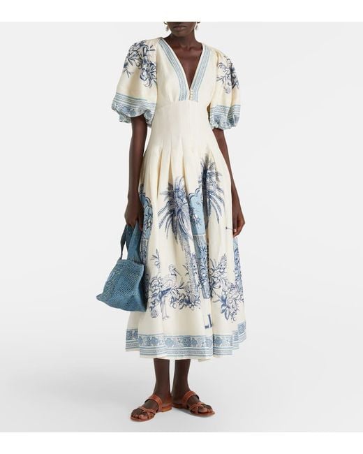 ALÉMAIS White Villa Romantica Linen-Blend Midi Dress