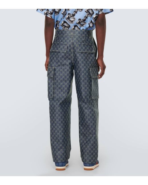 Gucci Gray GG Jacquard Cargo Jeans for men