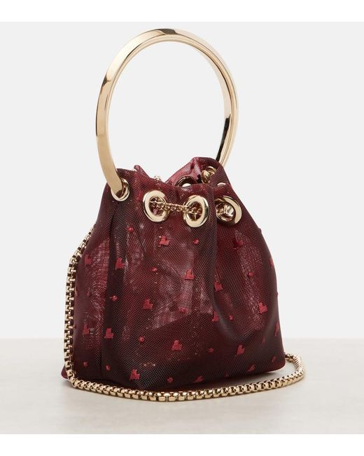 Jimmy Choo Red Bon Bon Micro Mesh Bucket Bag
