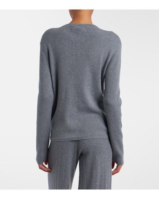 Lisa Yang Gray Abeena Ribbed-Knit Cotton And Cashmere Cardigan
