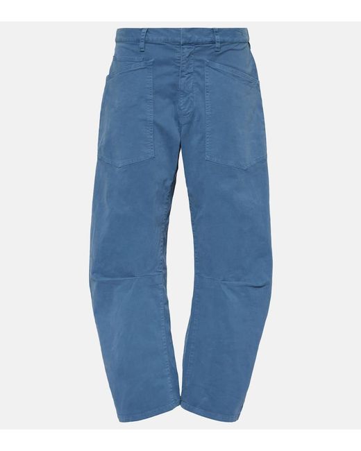 Nili Lotan Blue Shon High-rise Cotton Twill Pants