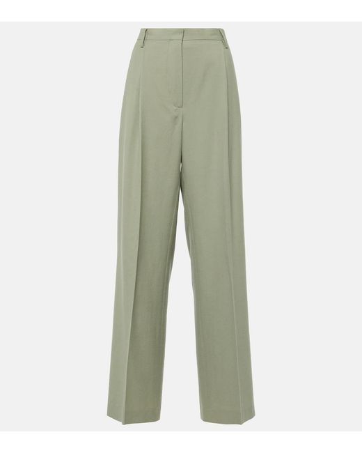 Dries Van Noten Green Mid-Rise Wool Straight Pants