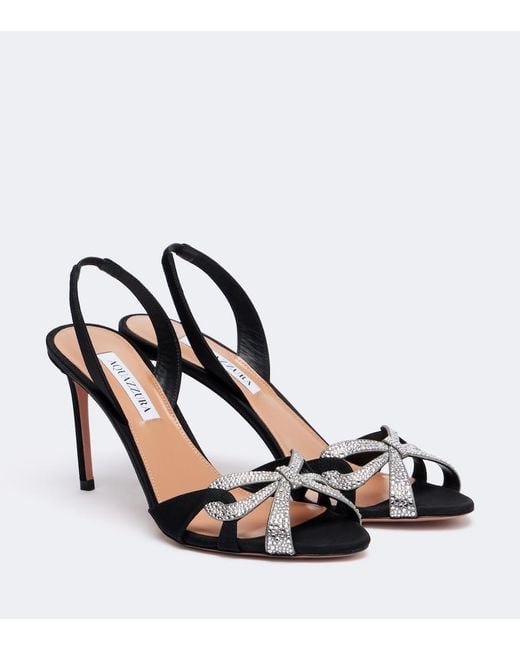 Aquazzura Black Ribbon Kiss Embellished Leather Slingback Sandals
