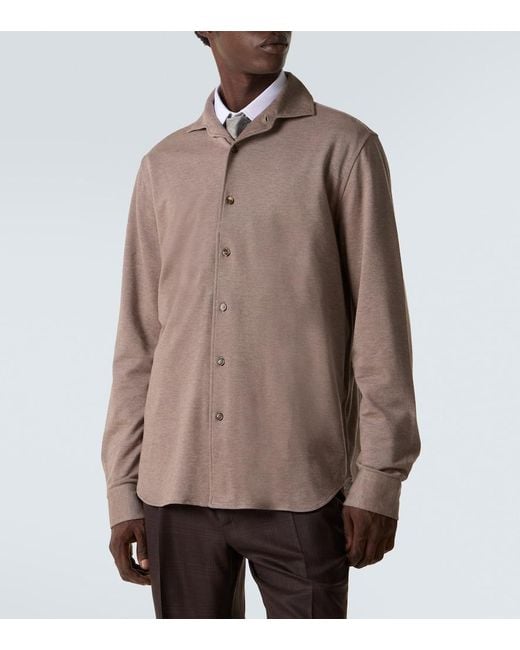 Brioni Brown Cotton Pique Shirt for men