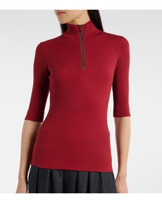 Brunello Cucinelli Red Wool Turtleneck Top