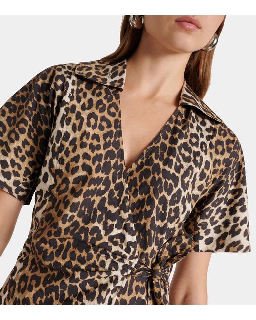Ganni Brown Leopard Print Organic Cotton Mini Dress