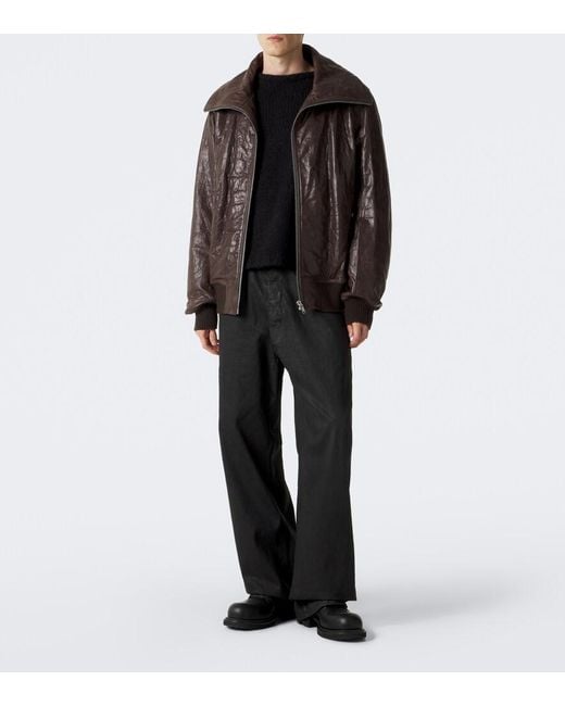 Rick Owens Brown Dracuflight Leather Blouson Jacket for men