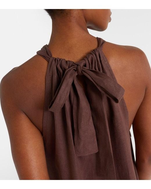 Asceno Brown Linen Maxi Dress