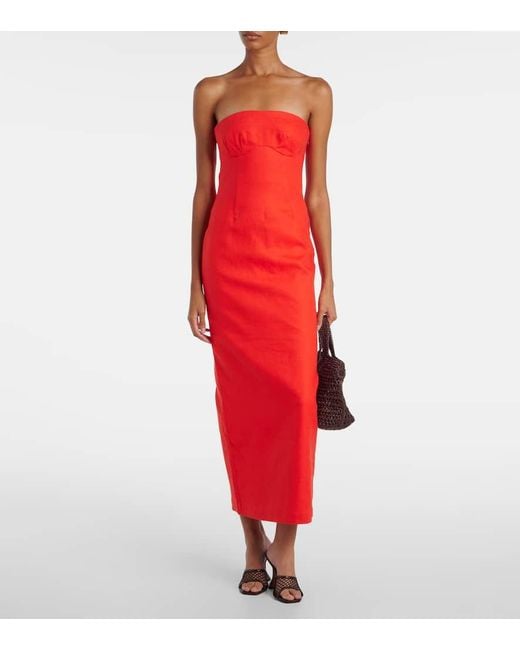 Sir Red Strapless Linen Maxi Dress