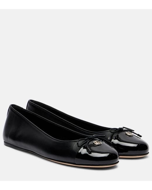 Gucci Black Double G Leather Ballet Flats