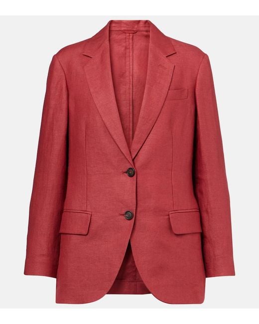 Brunello Cucinelli Red Hemp And Linen Gabardine Blazer