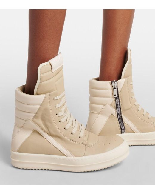Rick Owens Natural Geobasket Leather Sneakers