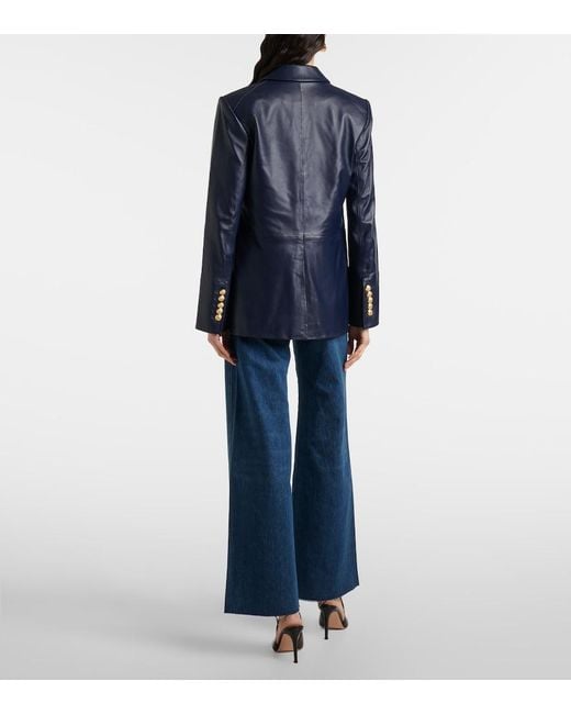 Veronica Beard Blue Vega Leather Blazer