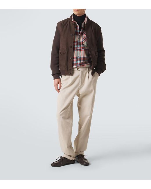 Slowear Brown Cotton-Trimmed Suede Bomber Jacket for men