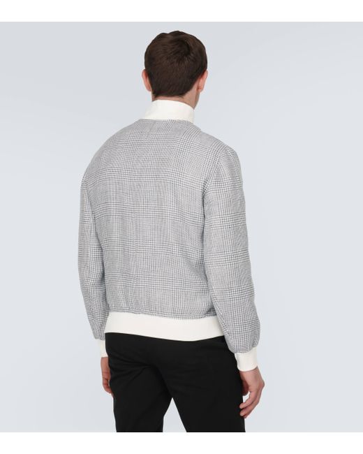 Veste en lin, laine et soie a carreaux Brunello Cucinelli pour homme en coloris Gray