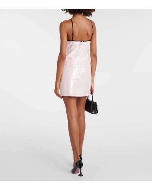 Self-Portrait Pink Floral-Applique Sequined Minidress