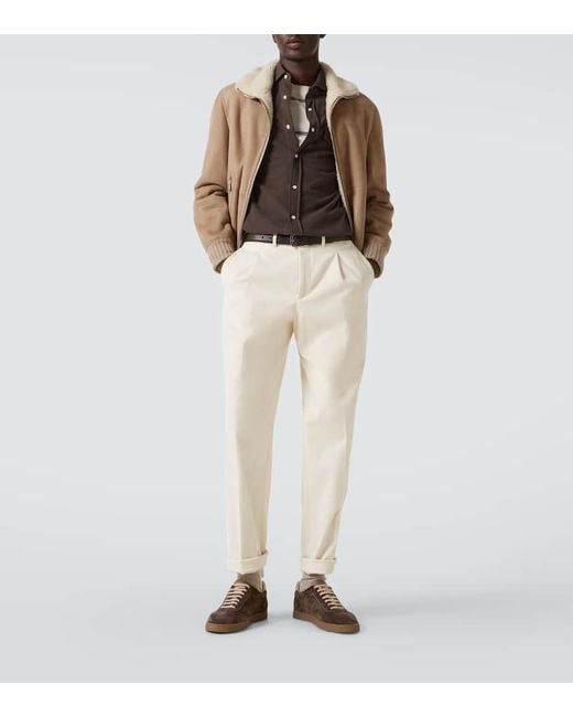 Brunello Cucinelli Brown Leather-Trimmed Suede Sneakers for men