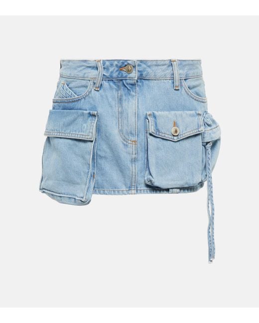 The Attico Blue Fay Cargo Pocket Denim Miniskirt